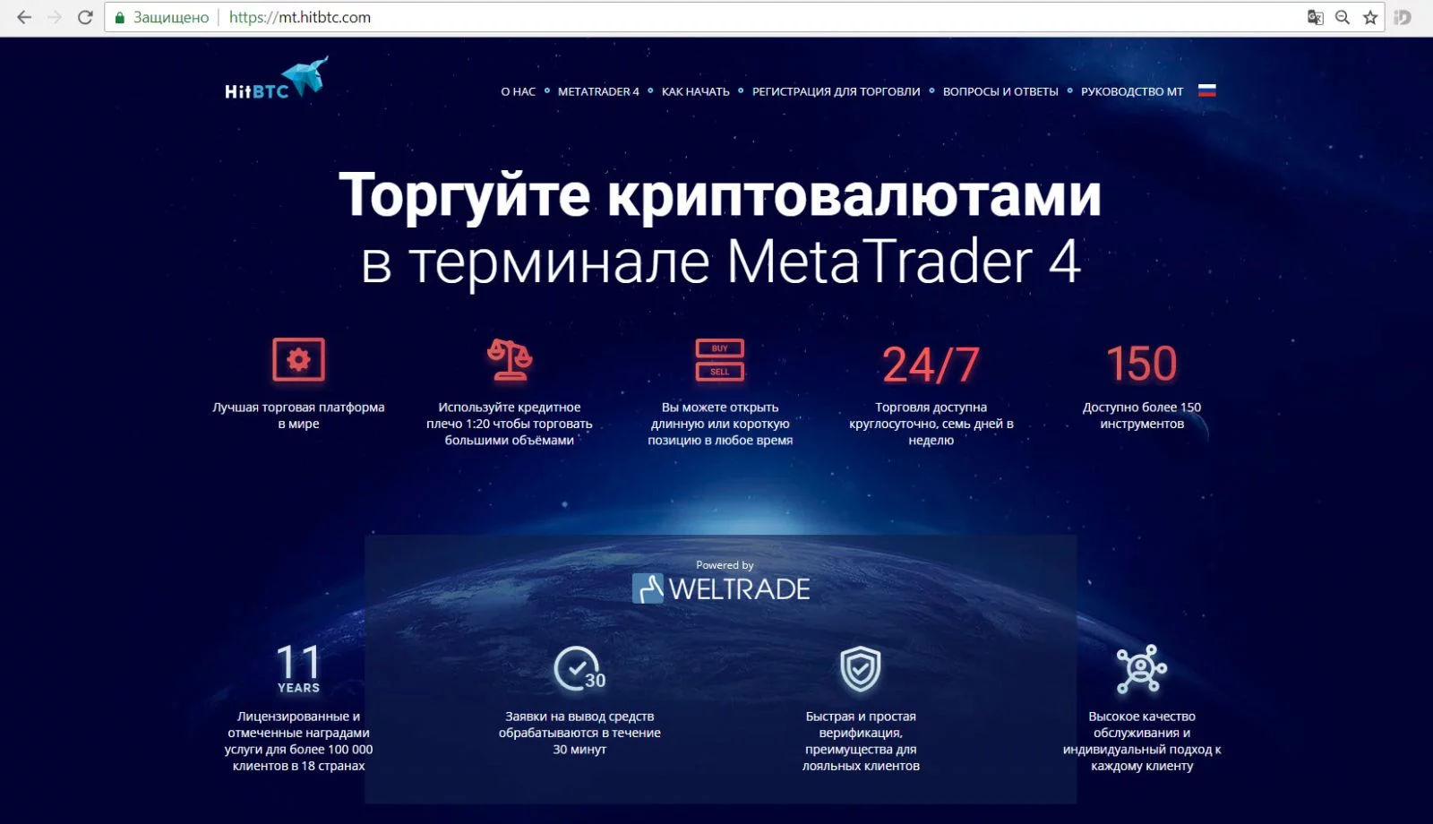 Weltrade хеджирует сделки клиентов на HitBTC